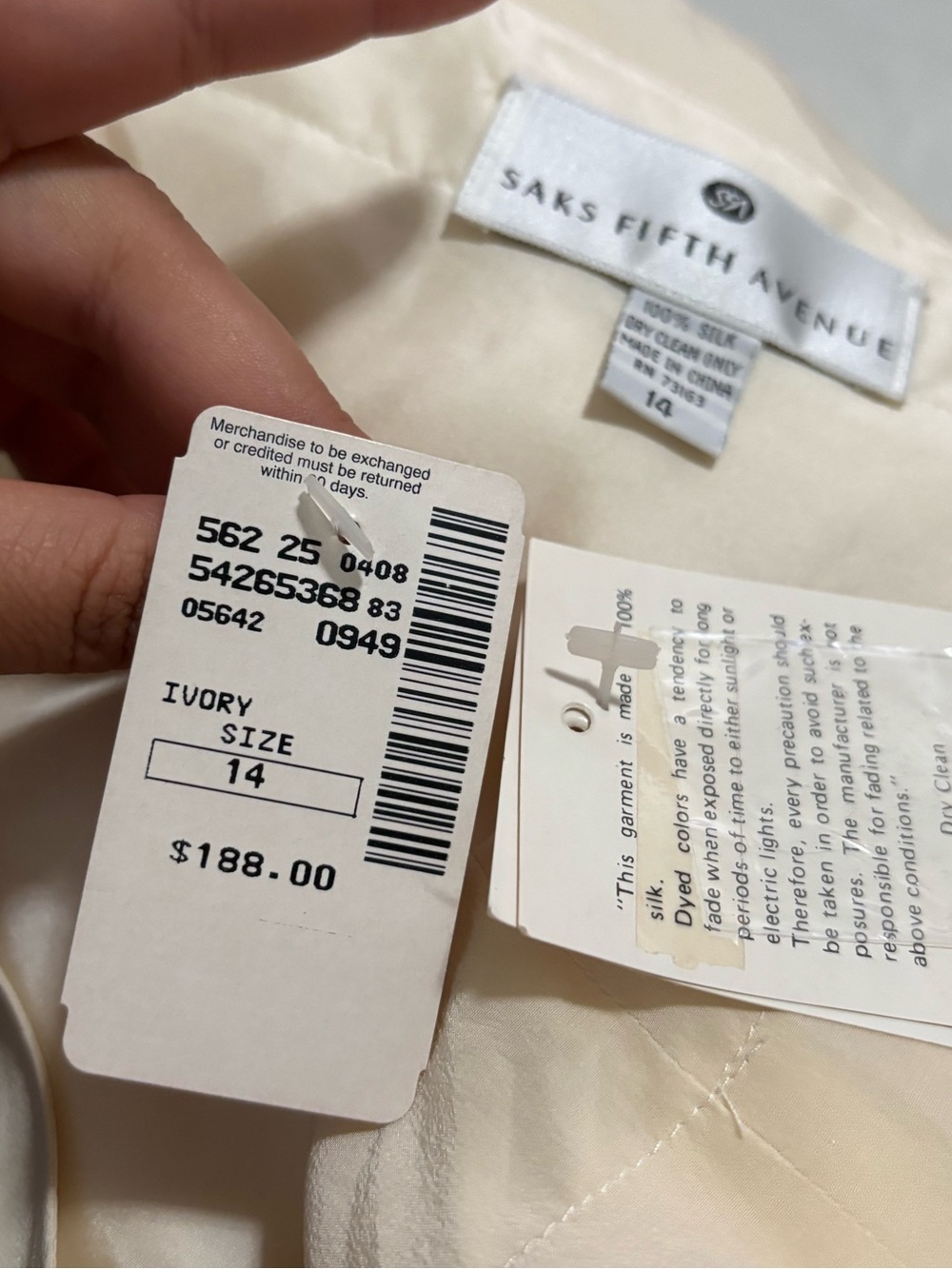 NWT SAKS FIFTH AVENUE Women’s Silk Cream Button-Front V-Neck Midi Dress - Picture 11 of 15